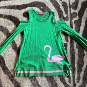 Open shoulder green sweater